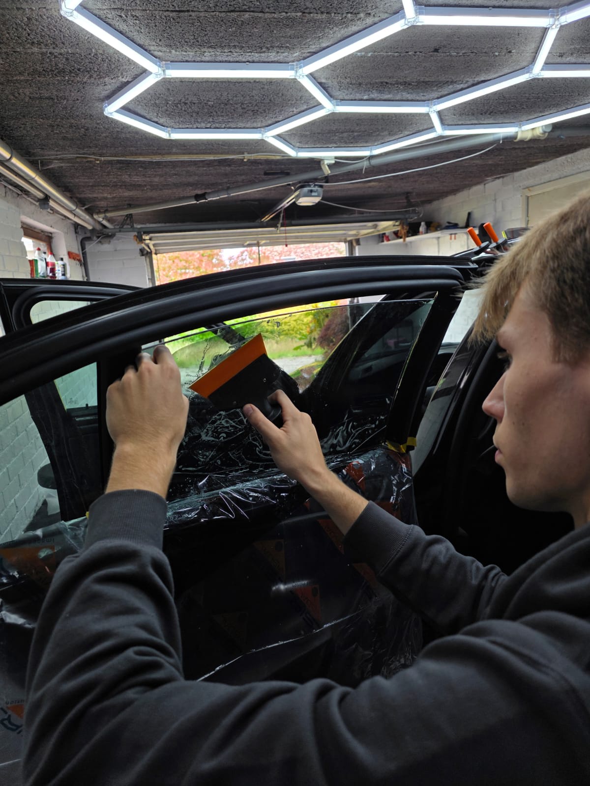 BMW window tint in progress