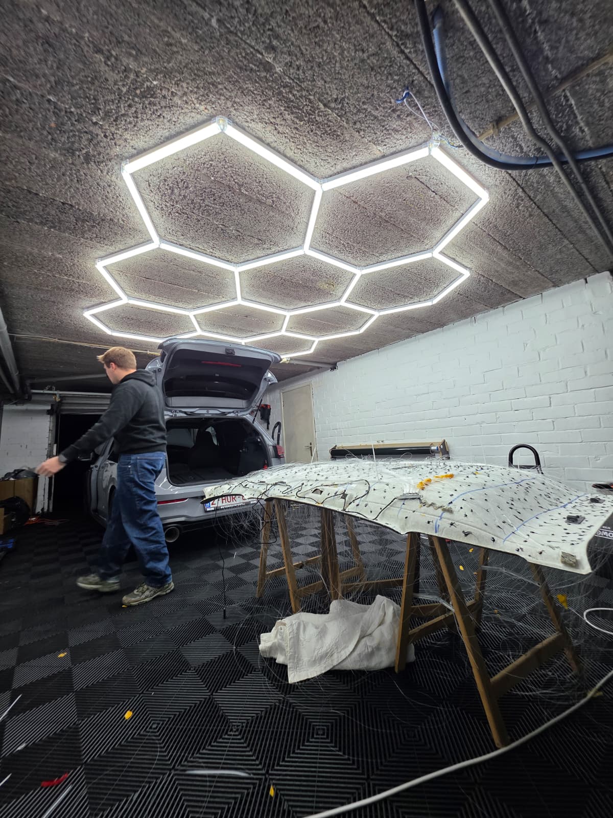 Starlight headliner wiring work in progress