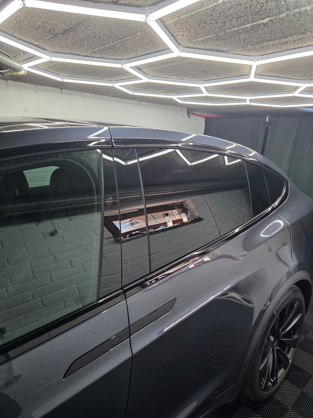 Tesla Model X Plaid rear windshield and panoramic glass tinted